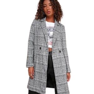Lulu’s Chilly Out Black & White Glen Plaid Long Coat - size XS